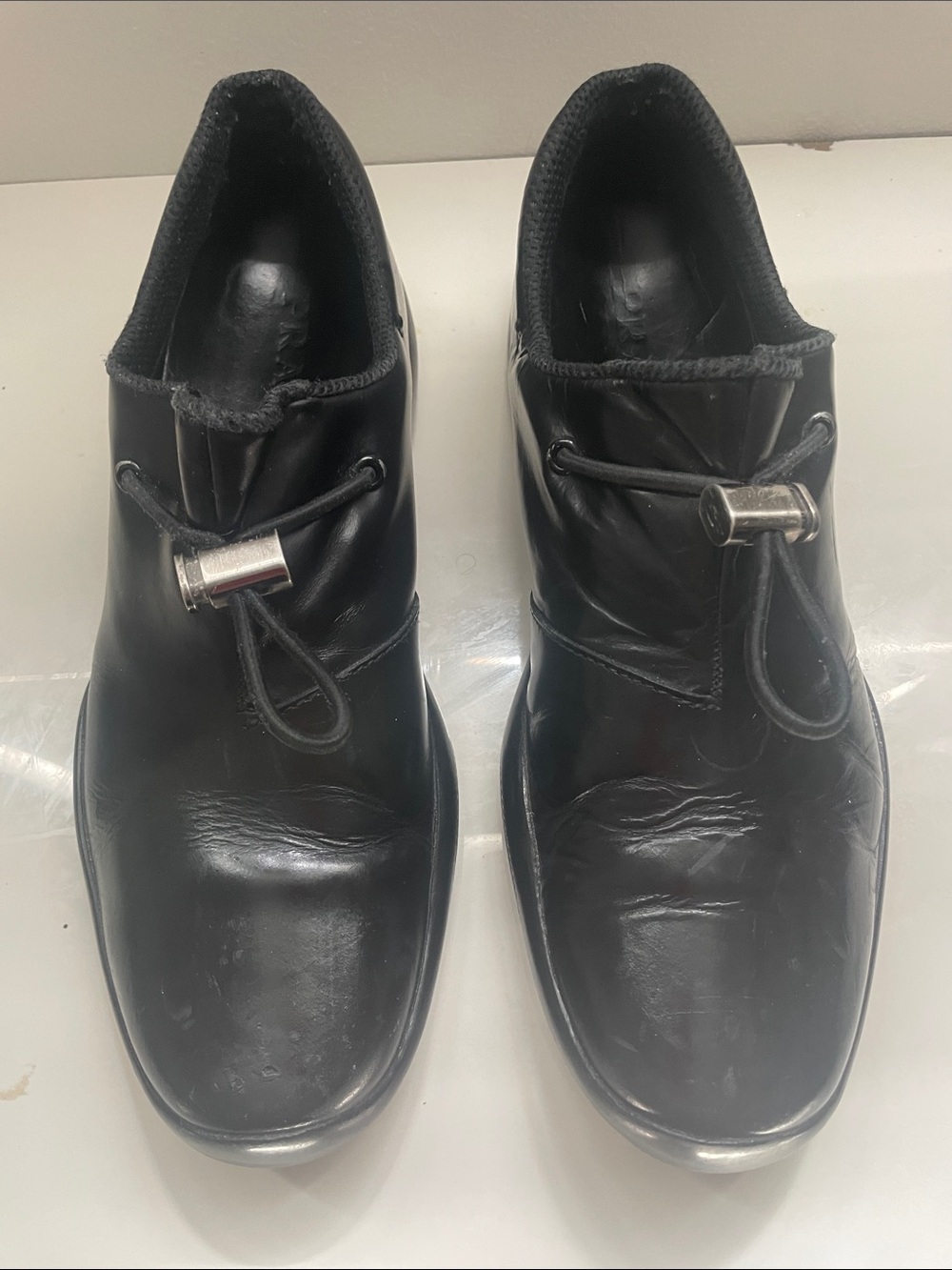 Prada Black Leather Chukka Boots with Silver Toggle